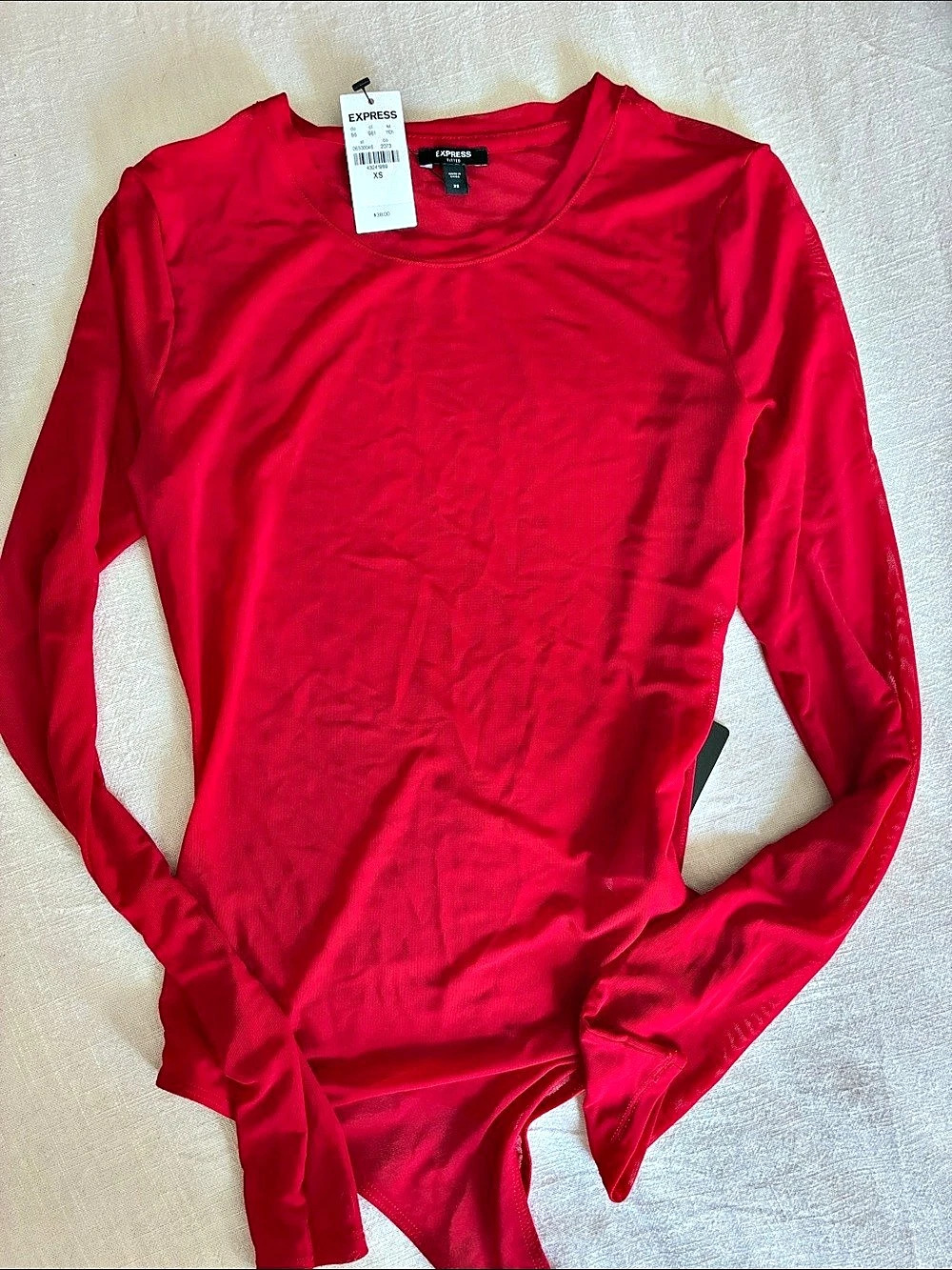 Express Body Contour Long Sleeve Mesh Bodysuit Red XS NWT and Red tube top.